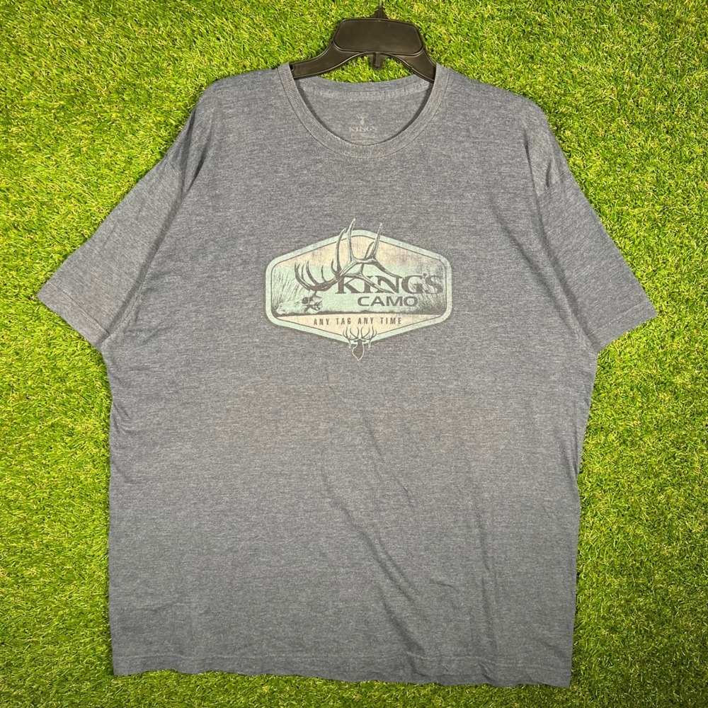 Kings Camo Mens XL Graphic T-Shirt Heather‎ Blue Deer Antler Any Tag Any Time